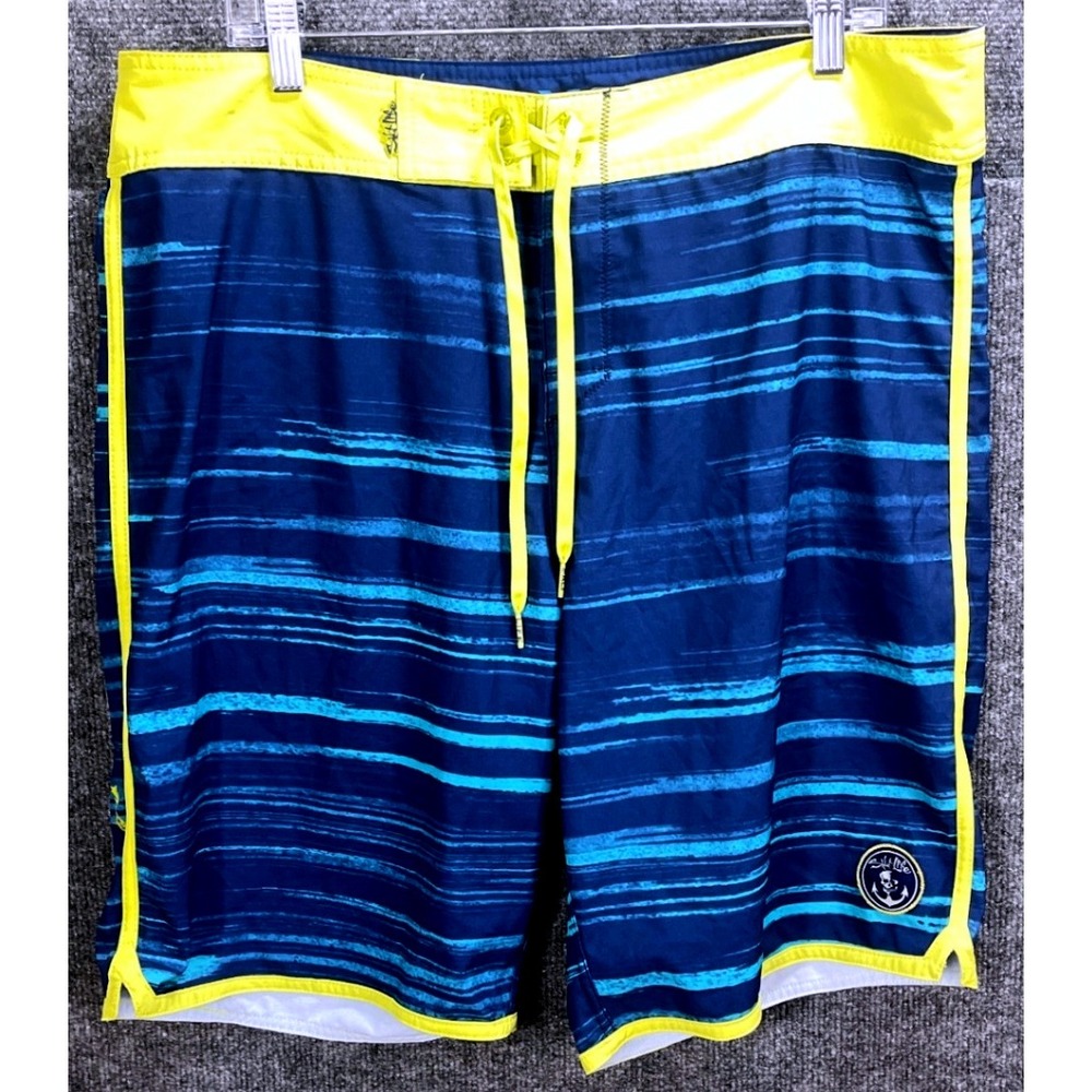 Salt Life Mens Board Shorts Sz 36 Blue Striped Swim Trunks SLX‎ QD Vapor Stretch